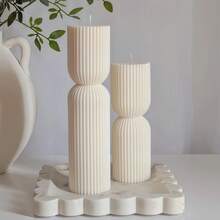 شمعة عمود فاخرة بتصميم شرائط بيضاء ثلاثية الأبعاد بحجم 11.5-19.5 سم، شمعة عطرية خالية من الدخان، مناسبة كهدية عيد ميلاد أو عيد الحب أو للاستخدام اليومي أو كهدية أو لاحتفالات الزفاف أو كتذكارات أو لحفلات أو لديكور طاولة المنزل خلال شهر رمضان