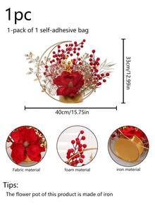 1个仿真玉兰/风水铜钱盆栽装饰 - 家居客厅旅舍酒店前台新年假日DIY氛围装饰，家居餐桌派对装饰 - 紅色-1pc - 查看 9