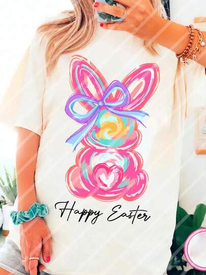 Hình dán chuyển nhiệt hình thỏ hồng mừng lễ Phục Sinh, tự làm, thích hợp để trang trí áo phông, áo nỉ, vải, vỏ gối, túi xách và quần áo, trang trí tiệc lễ Phục Sinh, kích thước 10 inch.