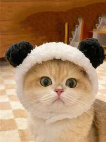 1 件可爱宠物猫/狗耳朵帽，有趣的熊头饰/头饰，可调节柔软小宠物头饰，适用于猫小狗，熊猫耳帽，宠物冬季保暖头饰