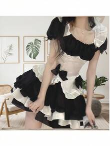 1件套软萌女仆黑白洛丽塔服装，可爱洛丽塔连衣裙，适合年轻女孩、派对、拍照、角色扮演