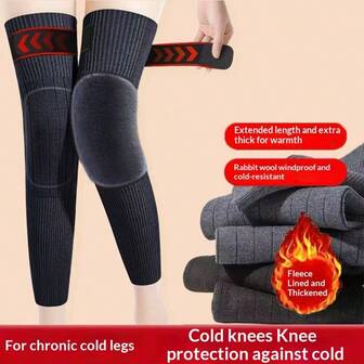 1 par de rodilleras, forro térmico de fibra de poliéster grueso, correa extendida antideslizante, tejido de punto, unisex, calor diario, rodillera de otoño/invierno