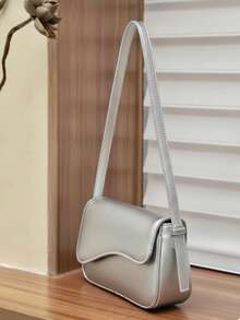 Elegant Women's Baguette Shoulder Bag With Adjustable Strap - Silver - View 2