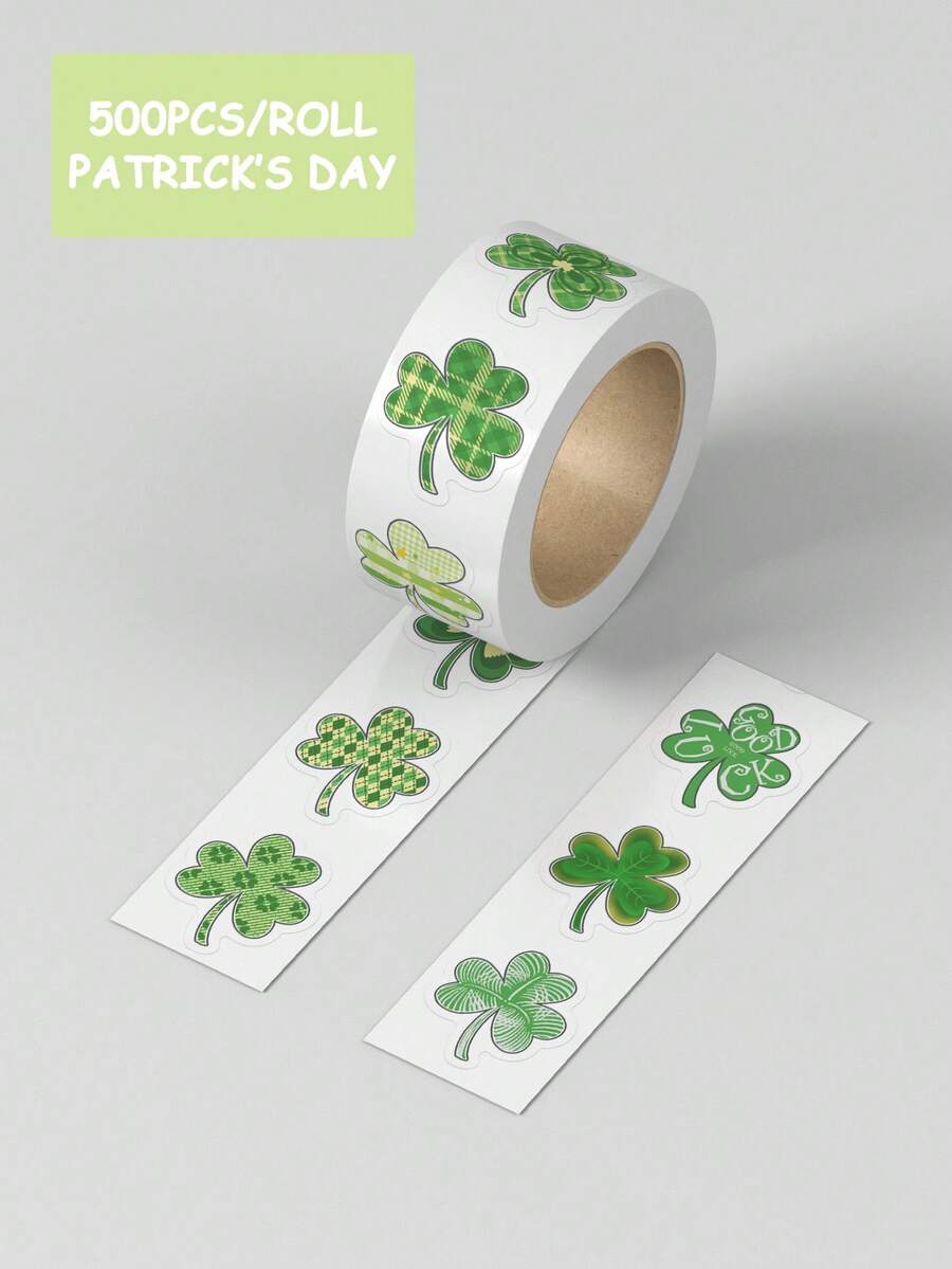 500Pcs St. Patrick's Day Green Lucky Clover Stickers Roll Decals 10 Unique Designs Shamrock Decorative Reward Seal Sticker Waterproof Self-Adhesive No Residue For Envelope Journal Decor Party Supplies Classroom Rewards Holiday Crafts Gift Packaging For Kids Adults Christian - Pink - View 1
