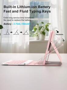 360°旋转键盘保护套，兼容iPad A16（第11/10代）、第9/8/7代（10.2英寸）、iPad Air（10.9/11英寸），采用TPU翻盖PU皮革材质，内置无线蓝牙键盘（150mAh电池）和支架，粉色 - 粉色 - 查看 7