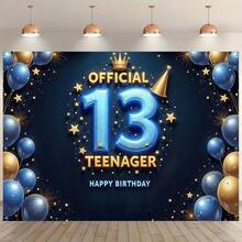 13歲生日派對背景布，適用於室內外慶祝活動、青少年成年禮、家庭聚會、生日派對裝飾、蛋糕桌佈置、拍照背景及生日派對裝飾用品 - 彩色 - 查看 2