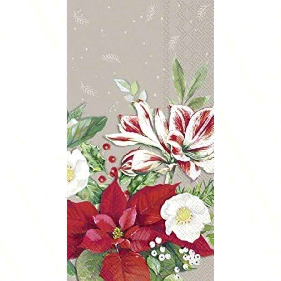 IHR Home Range Servilletas desechables de papel de 3 capas, 8.5 pulgadas, 4.5 pulgadas, árboles de Navidad verdes, blanco y verde(8.5" 4.5" Flores de Navidad gris) - Multicolor - Ver 1