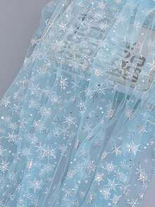 1pc White Snowflake Sheer Polyester Fabric, Dreamy Soft Flocked Snowflake Cloth, Suitable For Christmas Party Decor, DIY Sewing, Table Runners, Dresses - Blue - View 10