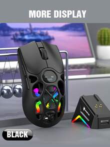 Ratón inalámbrico Bluetooth H16, ligero S205, 3 modos, adecuado para juegos, recargable, iluminación RGB, compatible con PC, portátil y tableta, Navidad - Negro - Ver 7