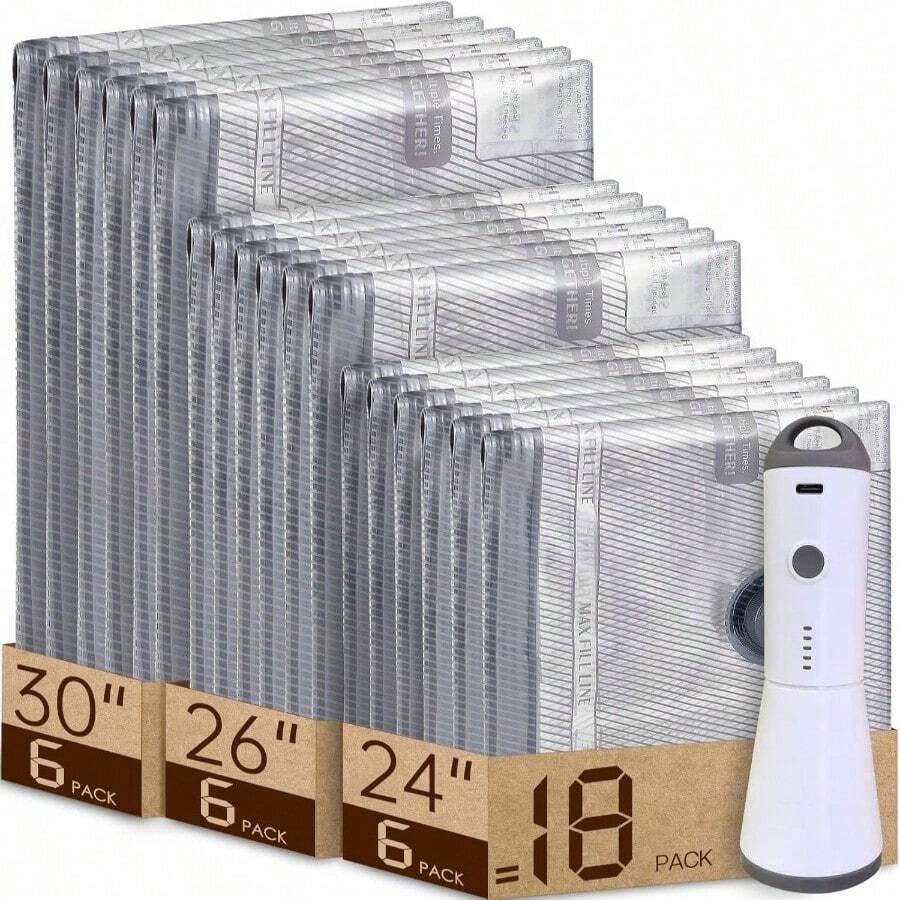 9 Packs Rechargeable Pump Vacuum Bags Travel Packing, Carry - On Size Vacuum Seal Bags Luggage And Suitcase Compression, Space Saver Clothes And Clothing Organization - 18 組合旅行裝 - 查看 1