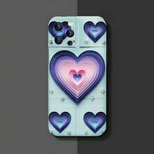 1PC Phone Case,  Heart Layered Gradient Pattern Design , Stylish Phone Case, Phone Decoration, All-around Lens Protection, Creative Small Gift, Funny Gift for Boys and Girls - Negro - Ver 3