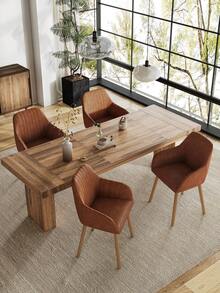 Goeurvant Modern Vertical-Stripe Upholstered Dining Chairs With Armrests And Solid Wood Legs For Dining Room, Kitchen, Living Room - Set Of 2 / Set Of 4 / Set Of 6 - Brown - Brown - View 2