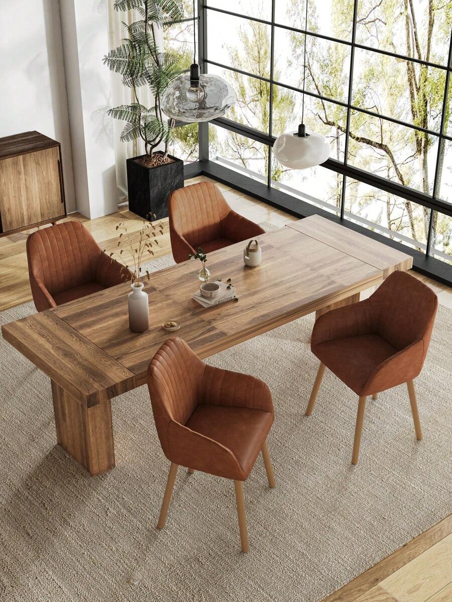 Goeurvant Modern Vertical-Stripe Upholstered Dining Chairs With Armrests And Solid Wood Legs For Dining Room, Kitchen, Living Room - Set Of 2 / Set Of 4 / Set Of 6 - Brown - Brown - View 1