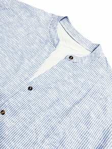Camicetta donna con stampa a righe azzurra chiara, con bottoni, casual e versatile, scollo a V, maniche arrotolate, adatta per l'ufficio e l'uso quotidiano, primavera/estate - Blu - Visualizzare 6