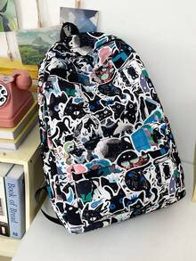 Graffiti Print Casual Commute Unique Design Backpack (No Pendant) - Black - View 1