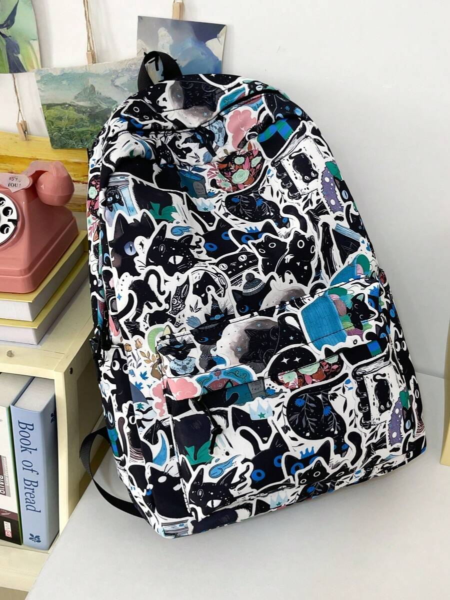 Graffiti Print Casual Commute Unique Design Backpack (No Pendant) - Black - View 1