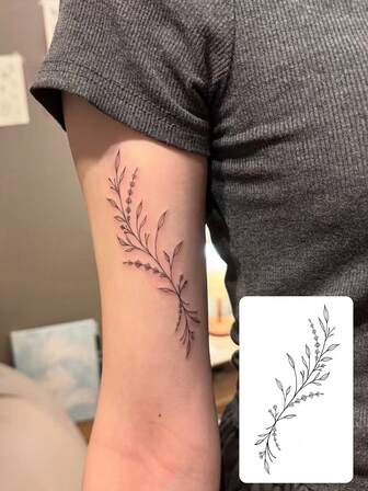 1 pieza Tatuaje temporal lavable, diseño de rama de hoja verde, vibrante y