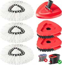 6-In-1 Mop Heads Replacements O Cedar EasyWring 1 System, Includes 1 Base |   2 Scrub Brush Heads |   3 Spin Mop Heads, Full Set Mop Replace Heads Cleaning Home, Bathroom & Kitchen - 1個底座+1個刷頭+2個旋轉刷頭 - 查看 10