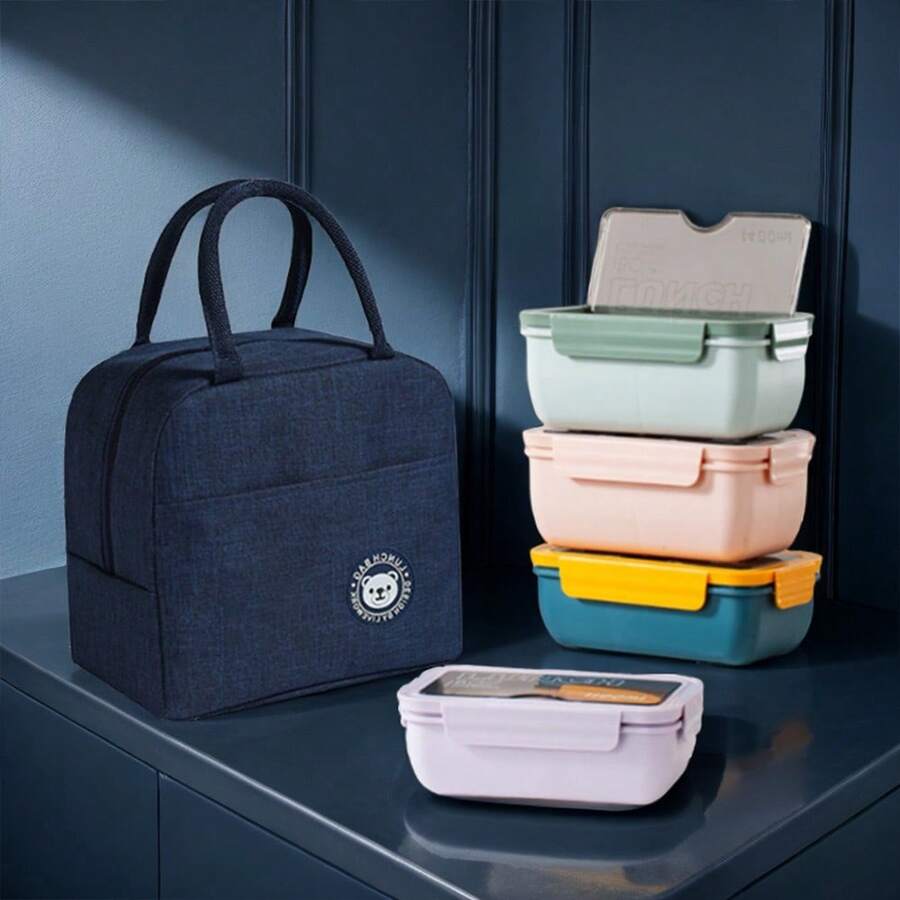 1 Stück große Kapazität Lunchbox mit Besteck, isolierte Tasche, Gabel und Löffel, Erwachsenen Lunchbox, Schul Lunchbox, moderne stilvolle Lunchbox, Doppelfach, geeignet für Arbeit, Outdoor Camping, Schulmaterial - Verschiedenfarbig - Übersicht 1