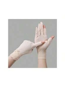 1 Pair Women's Short Lace Sun Protection Gloves With 2 Exposed Fingers For Spring/Summer/Autumn Riding/Driving/Hiking/Running Gloves With Touch Sensor Slip-Resistant Elastic Breathable Sweat Absorbent. Bow Valentine's Day Valentines - A - 查看 5