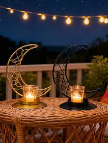 Candelabros de metal adornados con patrones de estrellas y lunas doradas/negras, ornamentos de candelabros con estrellas y lunas, candelabros de estilo nórdico romántico y retro, adecuados para cenas a la luz de las velas, decoración del hogar moderna, mesas de comedor, mesas de café, decoraciones de la sala de estar, decoraciones de boda, regalos de cumpleaños y graduación, llenos de encanto oriental árabe. - Multicolor - Ver 8