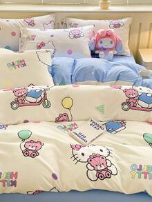 SANRIO Bộ chăn ga gối in họa tiết 3 món - 1 vỏ chăn + 2 vỏ gối (không kèm ruột chăn), họa tiết hoạt hình, cỡ Full Size, mềm mại và thoải mái, phù hợp cho ký túc xá, phòng ngủ gia đình, khách sạn, mọi mùa, có khóa kéo và vỏ gối, nhiều màu sắc, bộ chăn ga gối cỡ Extra Large - Màu xanh nhạt - Xem 3