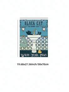 1pc Frameless Vintage Art Deco Style Black Cat "Wash Your Paws" Quote Poster, Retro Whimsical Pet Decor For Bedroom, Cute Bathroom Wall Art, Funny Cat Lover Gift, Dorm Room Decor, Funky Vintage Print For Cat Owners - Multicolor - View 10