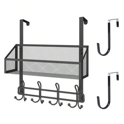 Hanger Hook,Door Hanger With Mesh Basket And 2 Over The Door Hooks,15X16.5X3.9 Inches,Over The Door Organizer For Coa...