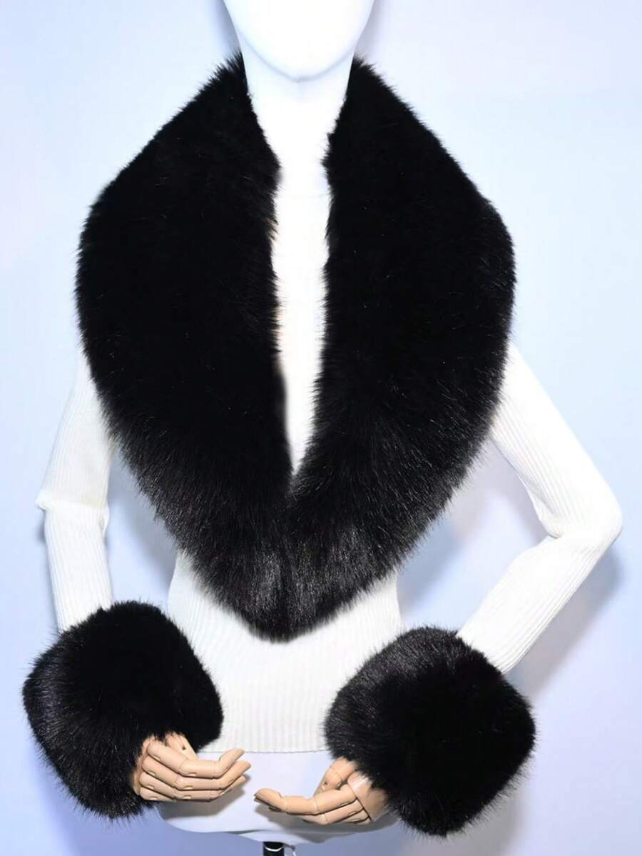 1pc Soft & Comfortable Handmade Faux Fur Shawl, Warm Cloak, Bridal Wrap, Women Winter Accessory - A - View 1