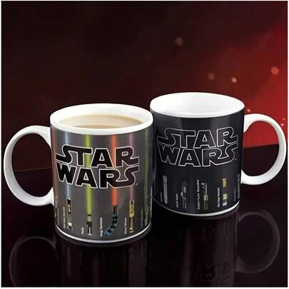  Mug en céramique sabre laser Star Wars changeant de couleur - avec fonction de détection de température, réutilisable, convient pour le café, le thé, le lait - collection, convient pour les fêtes, les réunions (produit officiel)