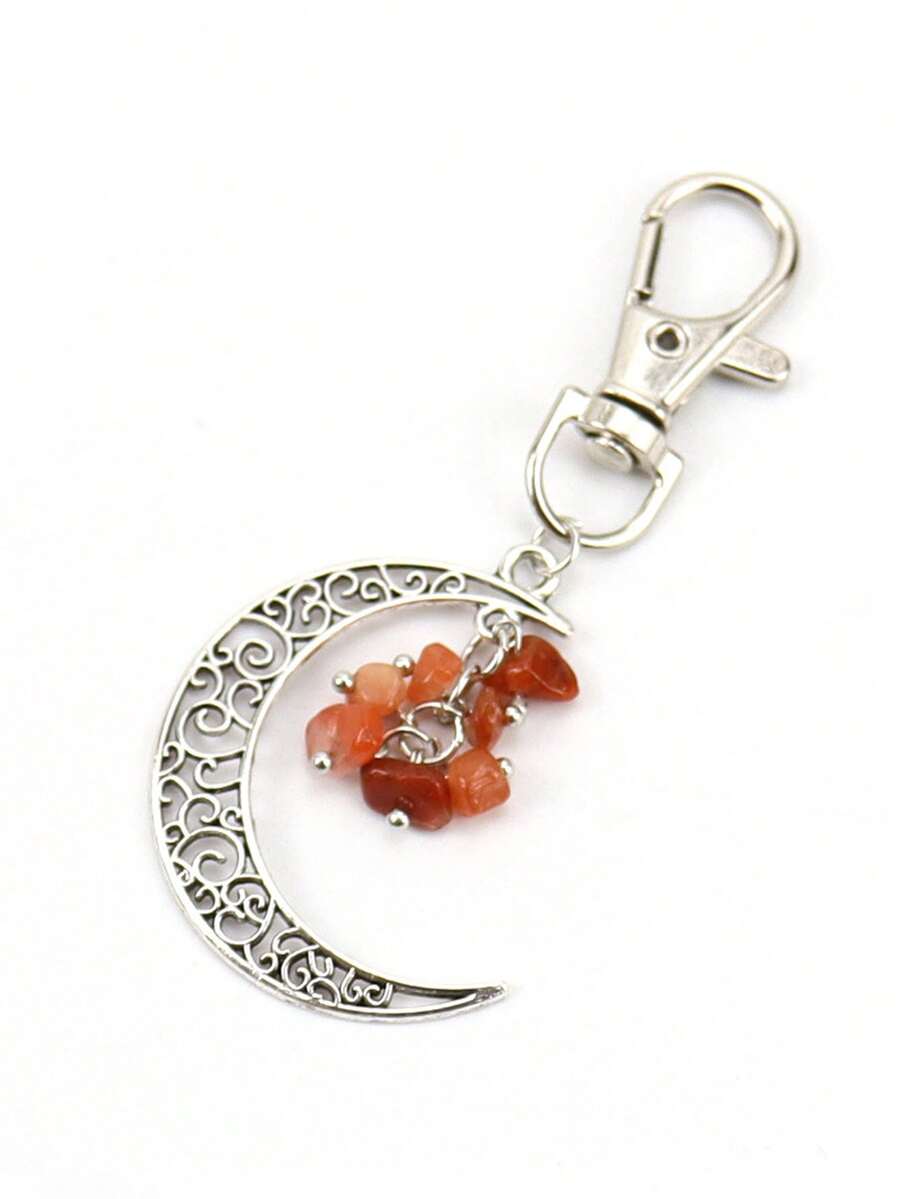 1 chiếc móc khóa hợp kim kẽm thanh lịch, giản dị, pha lê tự nhiên bất đối xứng, mặt dây chuyền hợp kim mặt trăng, mặt dây chuyền đá Lapis Lazuli thạch anh tím - Tinh thể màu nâu - Xem 1