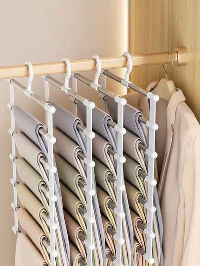 1pc 7-Bar Folding Pant Hanger Multi-Function Pant Rack Stainless Steel Pant Clip Multi-Layer Painless Storage Pant Hanger Space-Saving Closet Organizer Slim Cascading Design Anti-Slip Clips Heavy-Duty Load-Bearing Non-Scratch Garment Saver Travel-Friendly Wardrobe Saver Bedroom Laundry Room Organizer Hanging Rack For Trousers Skirts Scarves Gift-Ready Holiday Christmas Stocking Stuffer Closet Makeover