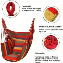 1pc Colorful Striped Canvas Hammock Chair, Without Pillow Or Cushion, Indoor/Outdoor/Camping Swing Chair, Suitable For Family Leisure