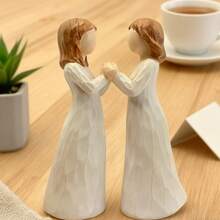 1pc 14cm Modern Couple Figurine – Minimalist Style, White Dress With Brown Hair, Hand-Holding Design, Resin Sculpture For Black Room Decor, Wedding Gift Or Anniversary Table Display During Valentine's Day & Romantic Occasions,Home Decor,Room Decor,Valentine's Day Gifts - 白色 - 查看 4
