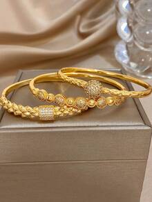 Bộ vòng tay mạ vàng 18K chống phai màu sang trọng thanh lịch đính đá Zirconia kết cấu quyến rũ dành cho nữ, quà tặng cho mẹ, trang sức Giáng sinh, lễ hội, mùa đông, tiệc cưới, tiệc tùng, quà tặng hàng ngày, kỷ niệm, ngày lễ tình nhân, trang sức Boho, quà tặng sinh nhật cho phù dâu - Nhiều màu - Xem 5