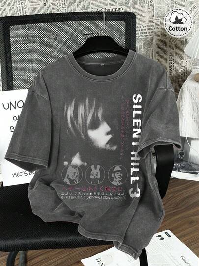 Hemo Men's Round Neck Short Sleeve Simple Commuter Top, Casual Daily Washed Printed T-Shirt