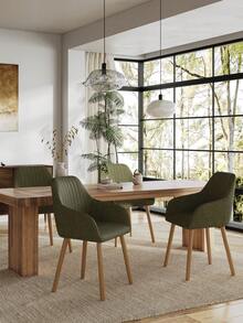 Goeurvant Modern Vertical-Stripe Upholstered Dining Chairs With Armrests And Solid Wood Legs For Dining Room, Kitchen, Living Room - Set Of 2 / Set Of 4 / Set Of 6 - Grass Green - 綠色 - 查看 1