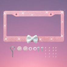 1pc/2pcs Bling License Plate Frame, Handmade Bling Rhinestone Premium Plastic License Plate Frame Bow Decor