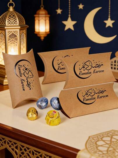10 Pcs / 1 Pc Ramadan Pillow Box, Eid Al-Adha Box - 5*3 Inches, Brown - Pillow-Shaped Gift Card Holder And Jewelry Storage Box - Wedding And Party Gift Boxes, Small Gift Boxes For Eid Al-Fitr And Eid Al-Adha