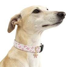 可爱狗狗领结吊坠项圈，可调节柔软甜美蝴蝶结印花宠物项圈，适合小型、中型和大型犬 - 淺粉色 - 查看 5