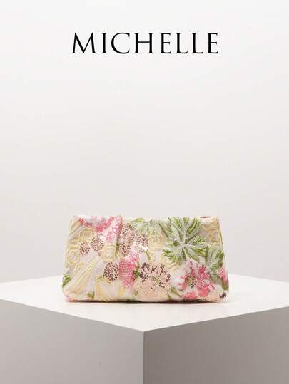 Women's Clutch Bag, Floral Bag, Sequin Bag, Bridesmaid Bag, Party Bag, Party Accessories, Wedding Supplies, Women's Gift, Christmas Bag, Valentine's Day Bag (Pattern Random)