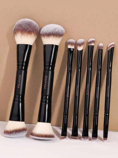 MAANGE Set de 7 piezas de brochas de maquillaje multifuncionales de doble uso, brochas de maquillaje de viaje de doble propósito portátiles que incluyen brocha para base, brocha para rostro, brocha para iluminador, brocha para polvo, brocha para rubor, brocha para corrector, brocha para contorno, brocha para nariz, brocha para sombra de ojos, brocha para delineador, brocha de detalle, adecuado para maquillaje facial diario, set de brochas de maquillaje de viaje, regalo para mujeres y niñas