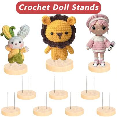 10 piezas Soportes de exhibición de ganchillo positivos, bases de muñecas de madera ajustables, conjunto de soportes de exhibición, soportes decorativos de ganchillo para figuras de emociones/ganchillo de tortuga positivo/ganchillo de patata positivo/ganchillo de pepinillo positivo
