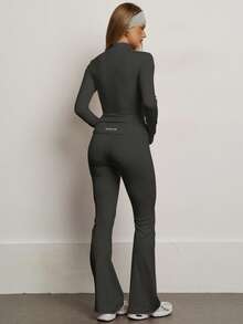 PinkTip Bộ đồ thể thao nữ Pink Tip màu trơn không đường may, áo khoác và quần legging co giãn, nâng đỡ dáng người, quần mềm mại, thích hợp mặc hàng ngày tập thể dục, chạy bộ, yoga, pilates, bộ áo khoác và quần mùa xuân - Màu xám đen - Xem 9