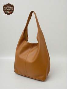Borsa a secchiello in vera pelle italiana per donna, borsa a mano in stile retrò di grande capacità, borsa da college da donna per tutti i giorni e per i pendolari, borsa alla moda, grande borsa a tracolla, stile casual e versatile - Cammello - Visualizzare 5