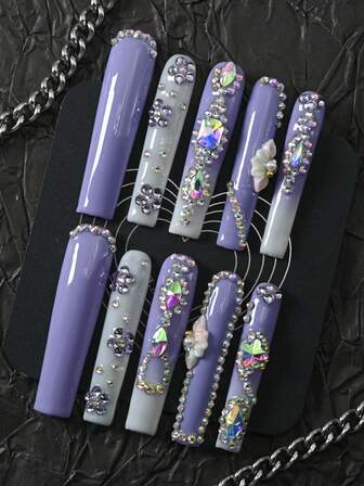 CrystalHola 10pcs Set Of Handmade French Manicure Nail Stickers For Christmas. Silver Base Color With Hand-Painted Leopard Print, Stripes, Sparkling Heart Rhinestones And Glitter. Full Coverage Design, Removable And Reusable, Durable. These Unique Nail Stickers Are A Must-Have For A Manicure Party And Also Make A Great Wedding Gift. The Set Includes A Nail File And Nail Polish.