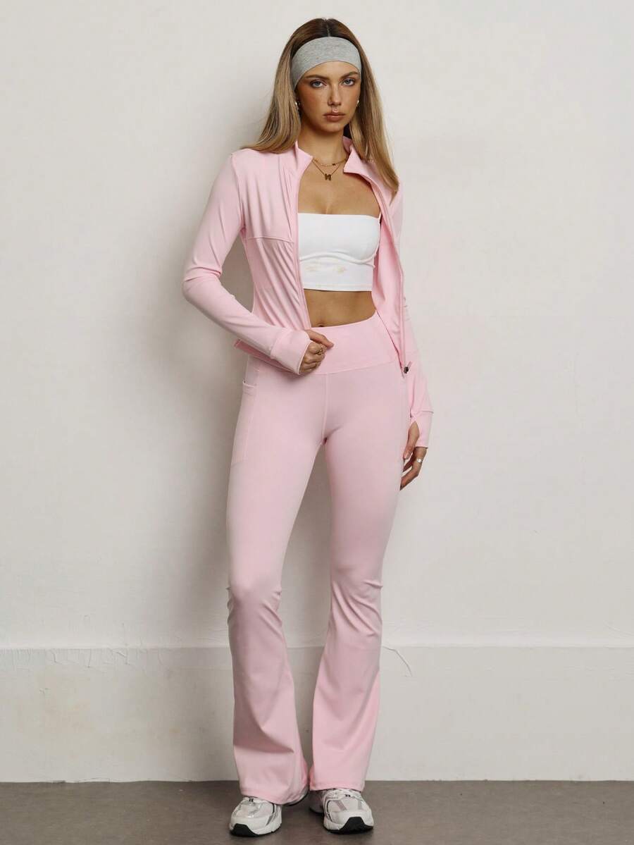 PinkTip Bộ đồ thể thao nữ Pink Tip màu trơn không đường may, áo khoác và quần legging co giãn, quần mềm mại ôm sát nâng mông, trang phục thể thao thường ngày cho tập thể dục, chạy bộ, yoga, pilates mùa xuân.