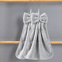 2pcs Bowknot Super Absorbent Hanging Hand Towels - Quick Dry Multi-Purpose Kitchen & Bathroom Cleaning Cloths, Modern Polyester Blend - Light Grey - View 7