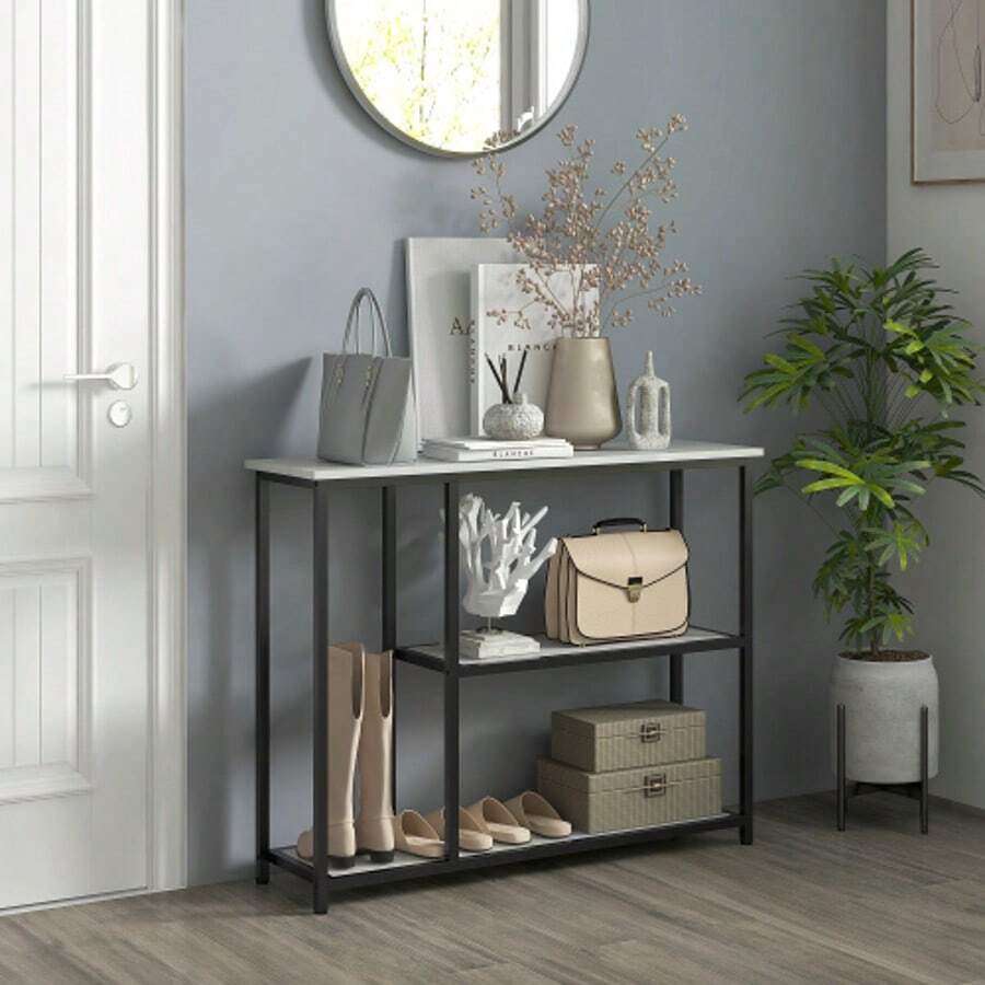 HOMCOM 2-Tier Console Table, Entryway Table, Side Table, Sofa Table With Anti-Tip Protection, Steel, White, 100 X 30 X 80 Cm, For Living Room And Entryway. - 白色 - 查看 1