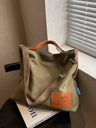 1개 복고풍 대비 색상 패션 대용량 통근 토트 숄더백, 일상, 학교, 대학교, 직장, 통근에 적합한 캐주얼 캔버스 백